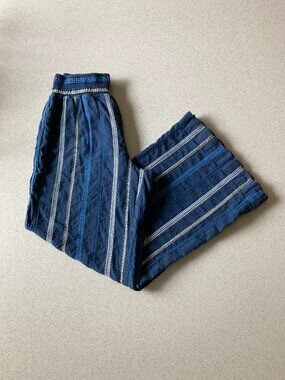 Michael Stars Navy Embroidered Striped Pants Women Size XS